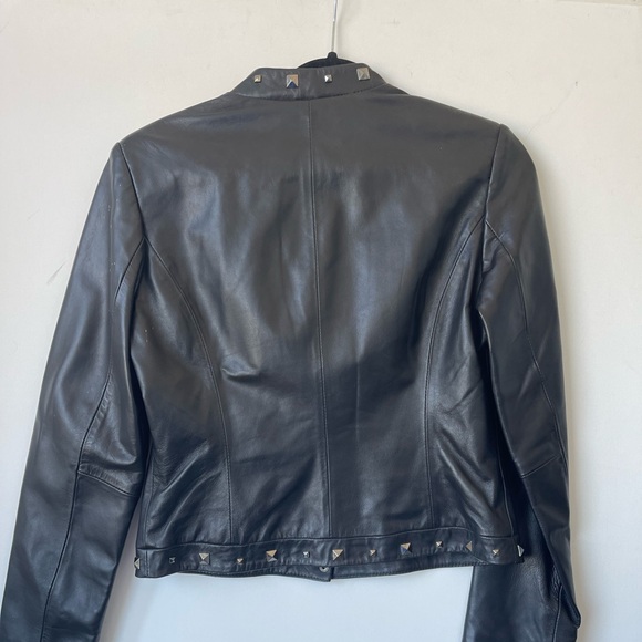 Yvonne Marie Lambskin Leather Jacket Studded Black Moto Jacket Cropped Leather C - Picture 6 of 6